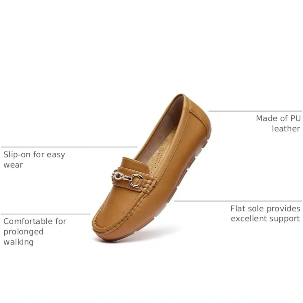 NEW Horse Bit Tan Loafers Gold Accents Women’s Slip On Flats Preppy 9.5 9 1/2